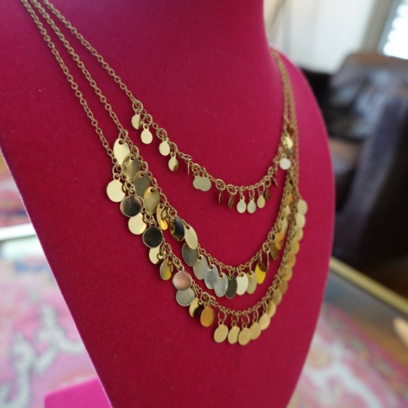 (NWT) Gold Pallettes 3-Tier Drop Statement Necklace 16" w/ 3" ext. - Picture 2 of 11